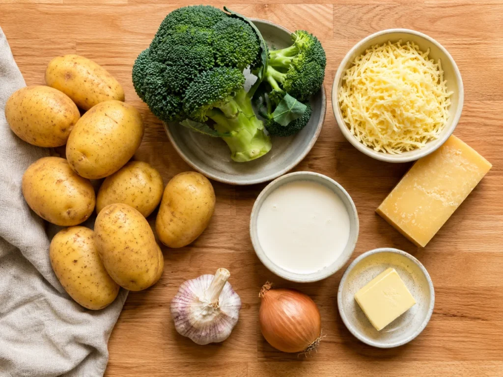 Zutaten für Kartoffel Brokkoli Auflauf: Kartoffeln, Brokkoli, Gouda