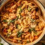 One Pot Gerichte: Cremige Hähnchen-Gemüse-Pasta aus nur einem Topf